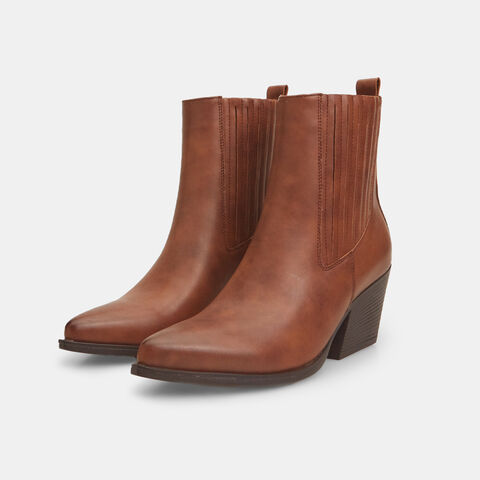 Botines texanos de mujer con tacón medio, Marrón Botines texanos de mujer con tacón medio, Marrón